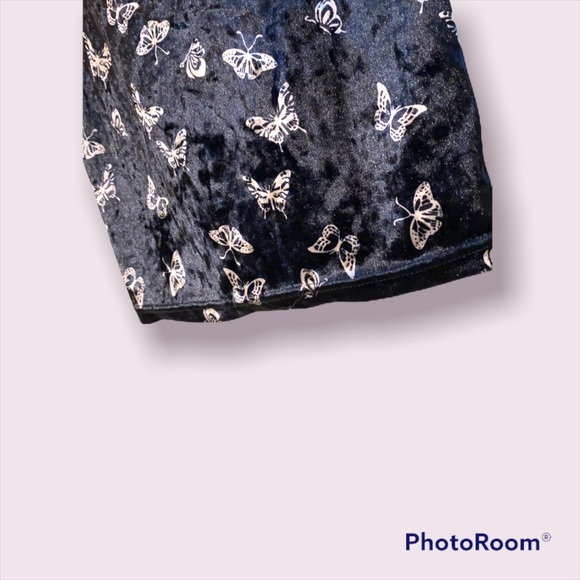 Vintage Y2K Black Velvet Butterfly Bodycon Mini Dress - Size XS/0 - Picture 3 of 6